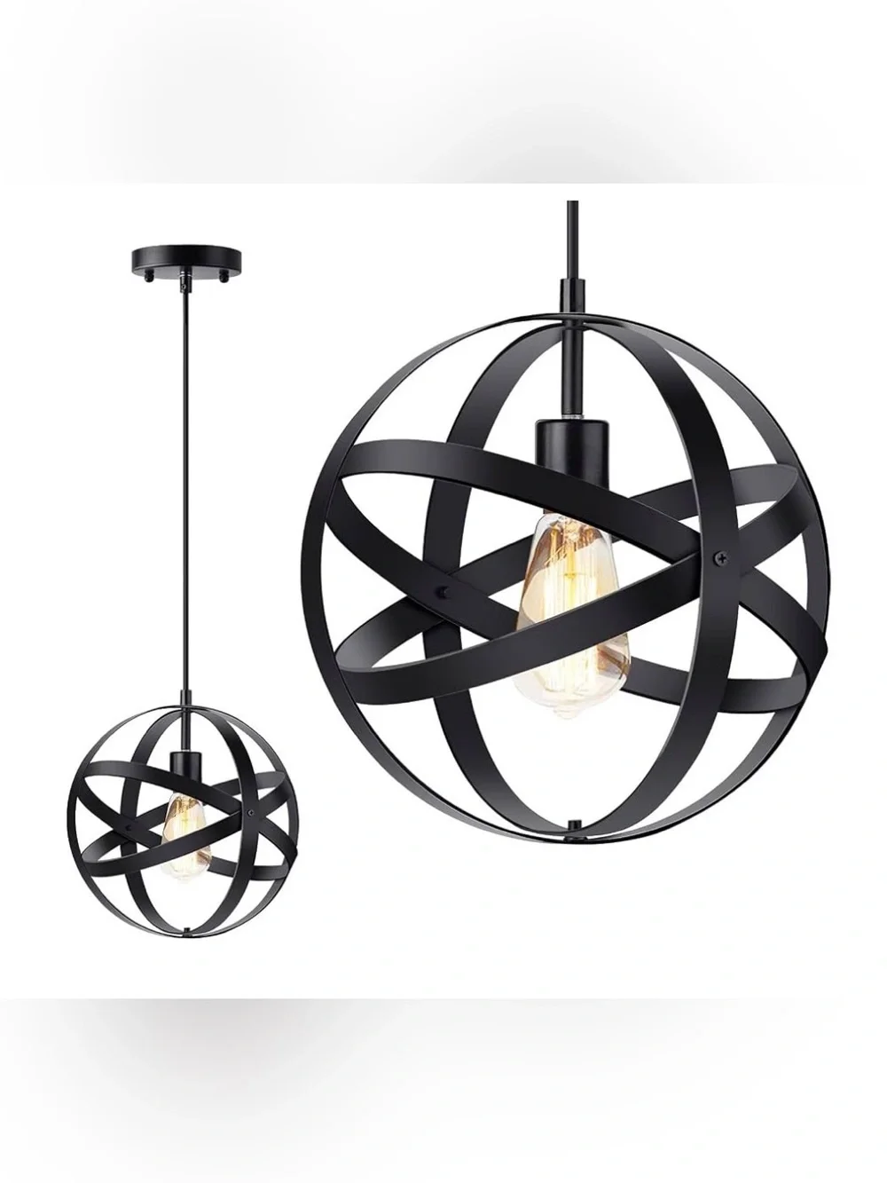 Modern Black Orb Pendant Light - adjustable kitchen dining entry light